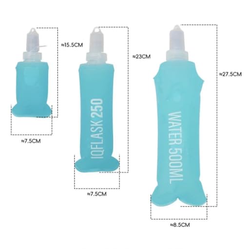 3 Pack, TPU Soft Flask, Collapsible Water Bottle for Running Vest Hydration Pack(Light Blue) - color: Dark blue