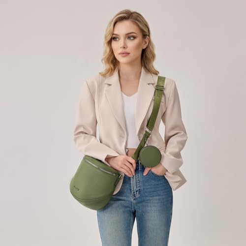 Montana West Crossbody Bag for Women, Vegan Leather Bum Bag with Coin Purse - color: Olive Green