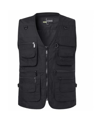 PASOK Men's Work Fishing Vests Lightweight Safari Travel Hunting Waistcoat With Multi-Pockets - color: Black, size: XX-Large
