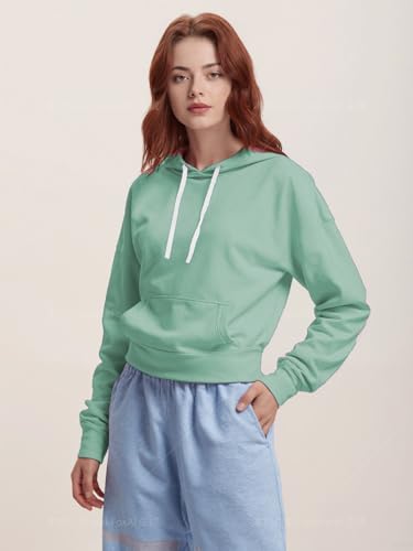 Women Hoodies Pullover Casual Loose Fit Long Sleeve Sweatshirt with Pockets - color: 2025 Dark Green, size: Large
