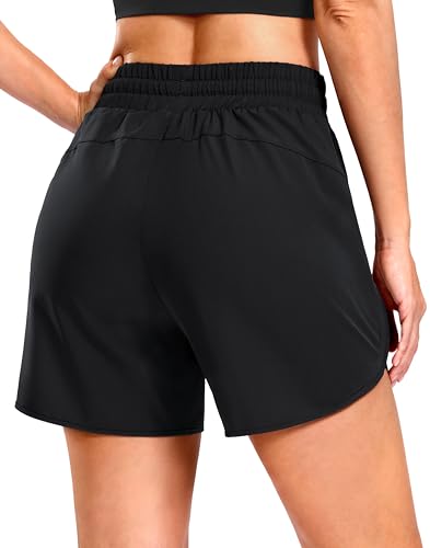 SANTINY Women's 3.5''/5''/7'' Athletic Gym Running Shorts Zipper Pockets - color: Black, size: Medium