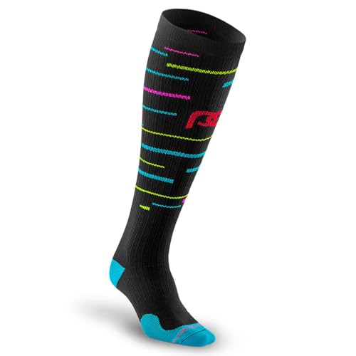 PRO Compression Marathon Socks - color: Black With Neon Stripes, size: Large-X-Large