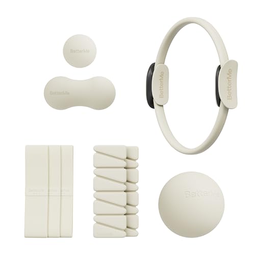 BetterMe Sculpt Body Kit - Pilates Equipment Set for Home Workouts - Home Pilates Kit with Pilates Ring Pilates Ball Resistance Bands, and Recovery Massage Tools - color: Ivory