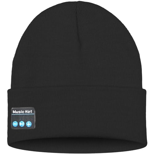 ATNKE LED Lighted Bluetooth Beanie Hat,USB Rechargeable 4 LED Wireless Music Running Headlamp Cap Gift for Men and Women - color: #Black