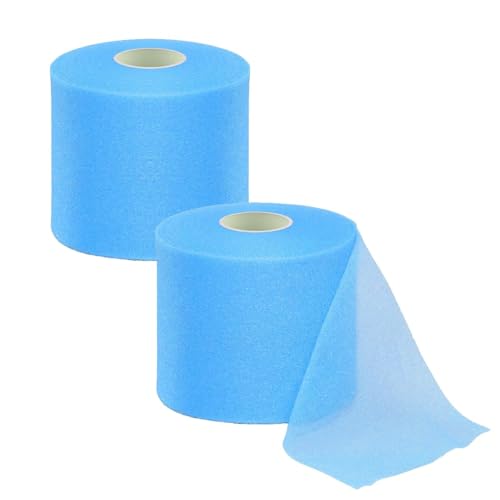 2 Rolls 60 Yards Pre-wrap Athletic Tape Foam Underwrap Tape Sports Foam Underwrap Bandage Athletic Foam Tape for Wrists Elbows Knees Ankles Hair (Blue) - color: Blue
