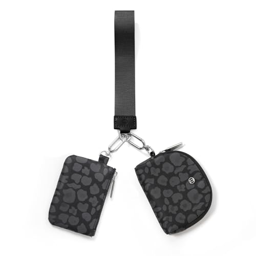 Keychain Wallet Mini Zip Around Wristlet Wallets for Women Detachable Dual Pouch Wristlet Portable Coin Purse Small Wallets - color: Leopard Black