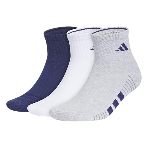 adidas Men's Cushioned Socks 3 Pairs - color: Dark Blue/White/Cool Light Heather/4.0/Quarter, size: X-Large, style: Quarter