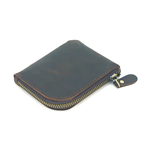 JJNUSA Genuine Leather Zipper Coin Purse Wallet With Key Car Smart Holder, Change Purse, Coin Pouch Holder For Men (Darkbrown) - color: Darkbrown