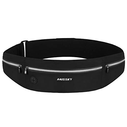 GUZACK Slim Running Belt for Phone 6.8'', Ultra Light Running Belts for Women/Men, Zipper Waterproof Running Waist Pack, Reflective Running Fanny Pack With 3 Separate pouch - color: Black