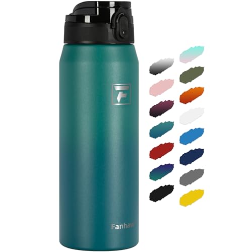 Fanhaw 24oz Stainless Steel Water Bottle with Chug Lid, Green Blue - color: Green Blue, style: 24 Ounces