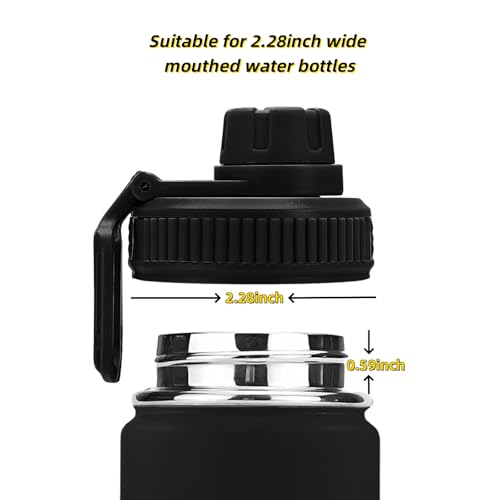 Wide Mouthed Sports Water Bottle Cap,2 Pack Replacement Lids for Most 12,14,16,18,20,22,32,40,64oz Wide Mouth Water Bottles with Handle Easy to Carry (Black2)
