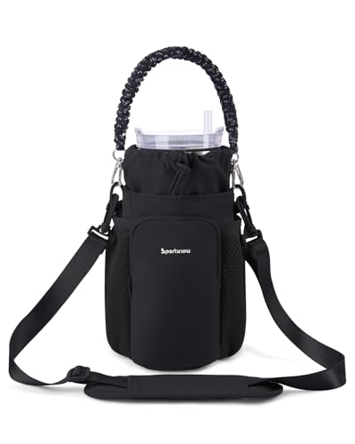 sportsnew Large Water Bottle Bag for 32/40/64oz Cup & Tumbler,Crossbody Insulated Cup Sleeve Bottle Holder Carrier with Strap - color: Black