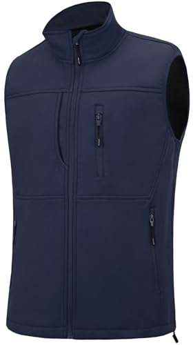 XinYangNi Men's Lightweight Softshell Golf Running Vest Outerwear Zip Up Fleece Lined Windproof Sleeveless Jacket for Hiking - color: Blue, size: Small