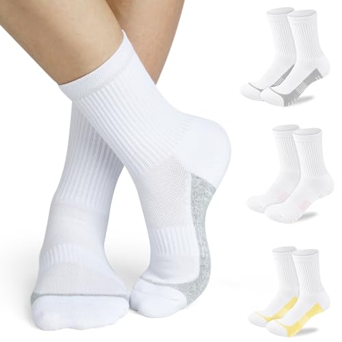 cuangya Women Crew Socks Athletic Cushioned Running Hiking 3-5 Pairs - color: 3 Pairs White, size: 10-12