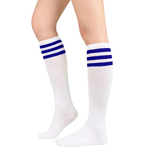Womens Knee High Striped Socks for Sports, Costumes, Halloween - color: 1 Pack White Blue
