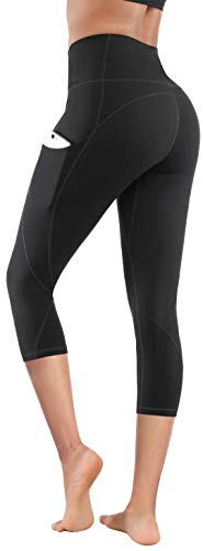 Lingswallow Women High Waist Yoga Pants with Pockets Stretch Soft Leggings - color: Capris Black, size: X-Large