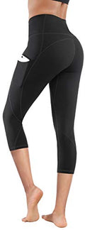 Lingswallow Women High Waist Yoga Pants with Pockets Stretch Soft Leggings - color: Capris Black, size: Medium