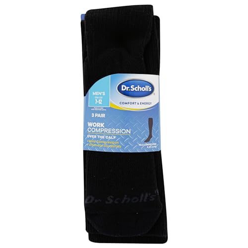 Dr. Scholl's Men's Athletic & Work Compression Over the Calf Socks - 1 & 3 Pair Packs - Fatigue Relief - color: Black (3 Pairs), size: 7-12