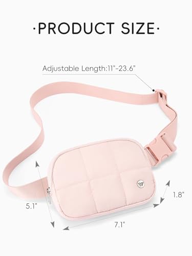 WESTBRONCO Puffer Fanny Packs for Women Quilted Nylon Waterproof Belt Bag with 2 Zipper, Puffy Crossbody Bag with Adjustable Strap, 1L Waist Bag for Travel Daily - color: Pink-25