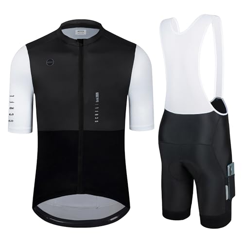 Men's Cycling Jersey Set Cycling Kit Bicycle Jersey Rear Zipper Pocket Bike Bib Shorts with Pockets Race Fit High Density Pad - color: Black Set, size: Medium