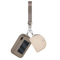 Keychain Wristlet Wallet for Women Zippered Dual Pouch Wristlet Nylon Coin Purse Small Wallet with Key Ring - color: Khaki+Brown