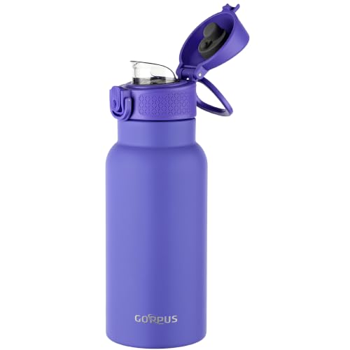 GOPPUS 17oz Insulated Water Bottle with Leak-Proof Flip Lid & Carry Handle,Double-Wall Stainless Steel Bottle for School,Outdoor,and the Gym（Purple） - color: Purple