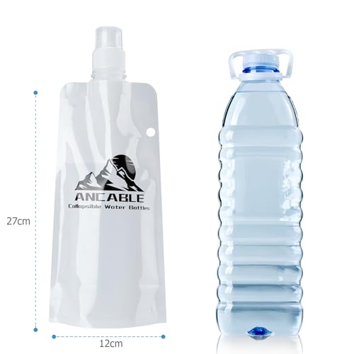 Ancable 17oz Collapsible Water Bottles, 3-Pack Reusable Travel Foldable Water Bottles for Hiking Camping Running Bike, BPA-Free Water Bottle, White - color: White x 3, size: 17 Ounces