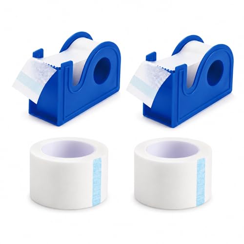 2 Rolls Medical Paper Tape with Dispenser, 1 Inch x 10 Yards,Microporous Surgical Paper Tape for Skin, Dressings, Wound First Aid Tape(White) - color: White