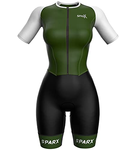 Sparx Aero Triathlon Suit Women Short Sleeve Tri Suit Women Running Swimming Cycling SkinSuit - color: Olive, size: X-Large