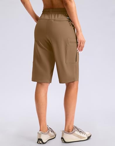 Viodia 13'' Women's Hiking Cargo Shorts Knee Length with Zipper Pockets - color: Dark Khaki, size: Large