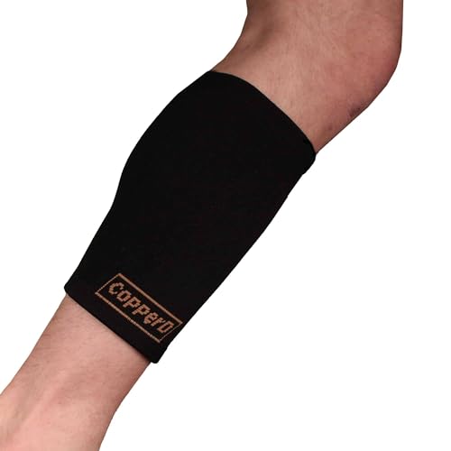 BambooMN Copper D Compression Calf Sleeve - color: Black 10 Pack, size: Large - Extra Large