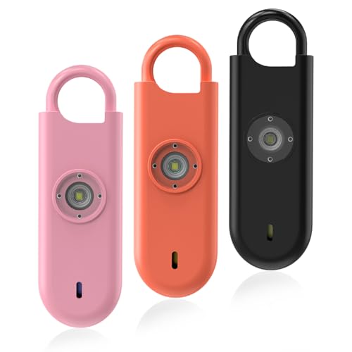 Fauxomor 140dB Personal Safety Alarm for Women 3pack Self Defense Keychain - color: Pink+Orange+Black