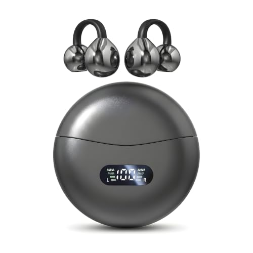 Clip On Earbuds, Open Ear Wireless Bluetooth 5.4 Headphones, Mic, Black