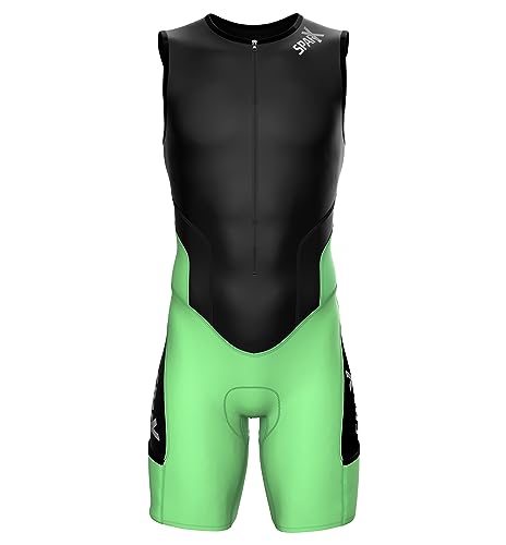 Sparx Men Competitor Triathlon Suit Mens Trisuits | Italian Technical Fabric | Soft Chamois | 4 Pockets | Bike-Swim-Run - color: Black/Mint, size: XX-Large