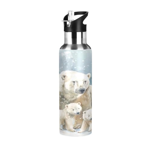 OTVEE Polar Bear Water Bottle Sports Water Bottle Insulated Stainless Steel Hot Cold Water Mug with Straw Lid & Handle for Sports Gym 20 oz - color: Polar Bear