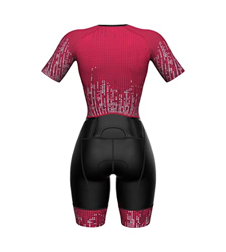 Sparx Aero Triathlon Suit Women Short Sleeve Tri Suit Women Running Swimming Cycling SkinSuit - color: Burgundy, size: Medium