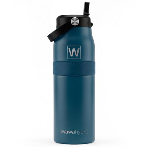 32 oz Insulated Water Bottle with Straw, Leakproof Stainless Steel Bottle with Handle, Non-Slip Silicone Sleeve, Internal Markings, Dishwasher Safe for Travel, Gym, Sports, Matte Navy - color: Matte Navy