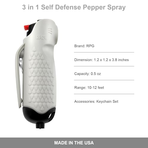 Pepper Spray, Self Defense OC Pepper Spray Keychain, 12 ft Range, 0.5 fl oz - color: French Gray