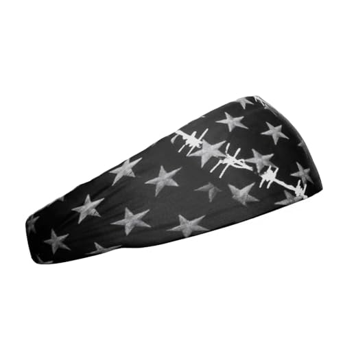 40+ Designs! Unisex Headband/Sweatband. Best for Sports, Fitness, Working Out, Yoga. Tapered Design - color: Barbed Wire Flag