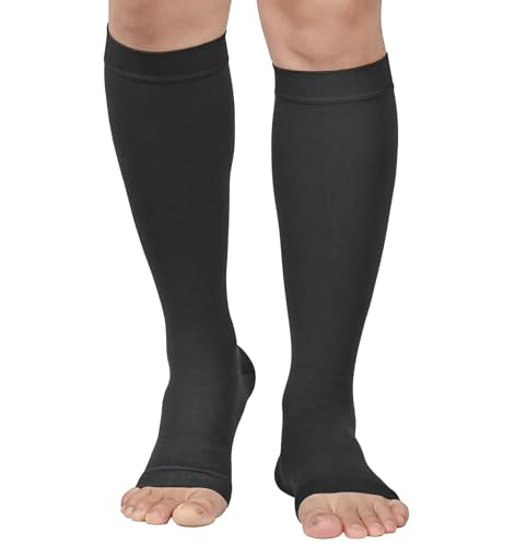 MGANG Medical Compression Stockings for Women & Men 20-30mmHg, Open Toe - color: Knee High Open Toe Black, size: Medium