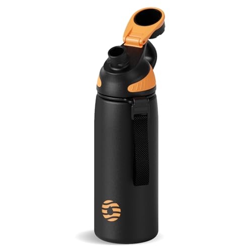 FJbottle 20oz Stainless Steel Insulated Water Bottle No Straw Spout Lid - color: Classic Black, size: 20 Ounces