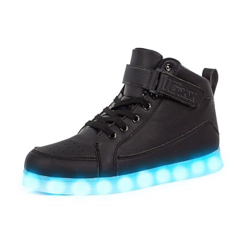 IGxx LED Light Up Shoes for Men Women Sparkly Sneakers High Top - color: Black, size: 4.5 Women/5 Men