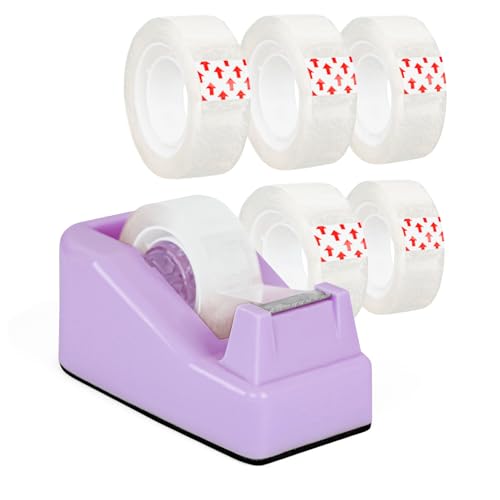 Desktop Tape Dispenser with Weighted Nonskid Base,Includes 6 Rolls of Tape - color: Purple (6pcs Tape)
