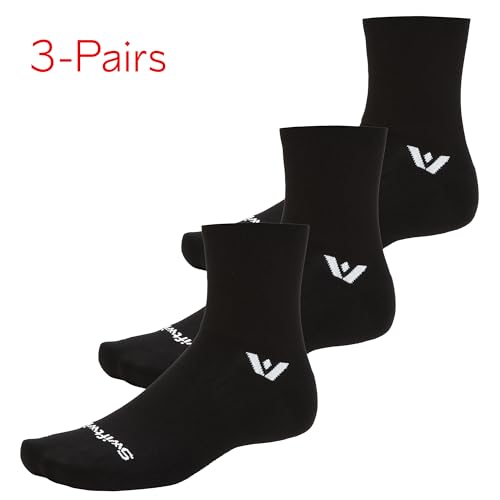 Swiftwick- ASPIRE (3 Pairs) Quarter Crew Cycling & Trail Running Socks, Compression Fit - color: Black-circuit, size: X-Large