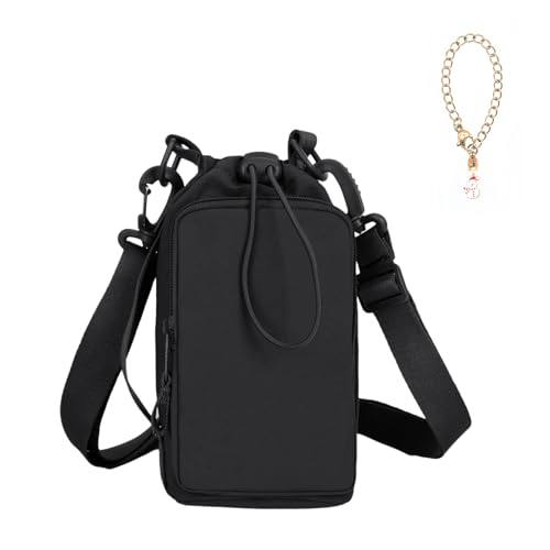 Water Bottle Holder with Phone Pocket for 40/32 oz,Water Bottle Holder/Sleeve with Adjustable Shoulder Strap and Charm. - color: Black