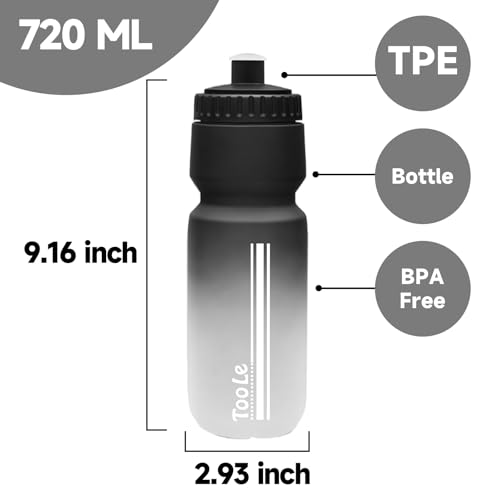 TooLe 24oz Bike Water Bottle, Squeeze Water Bottle Leakproof BPA Free - color: T-Black+Blue