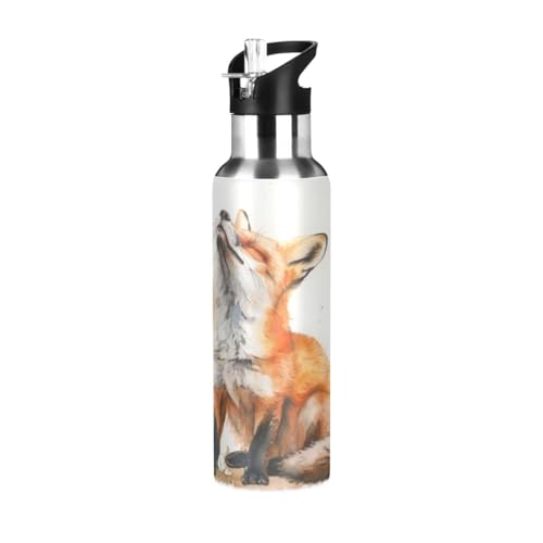 OTVEE Fox Water Bottle Sports Water Bottle Insulated Stainless Steel Hot Cold Water Mug with Straw Lid & Handle for Sports Gym 20 oz - color: Fox