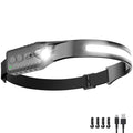 Nessciera Rechargeable LED Headlamp (Gray), 400 Lumens, 230° Wide Beam, USB-C, 5 Modes — Lightweight, Adjustable Headband; Hard Hat Clips for Camping, Hiking, Running & Repairs - color: Gray