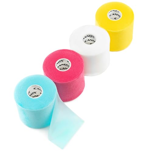 Cannon Sports Pre-Wrap 4-Pack 30 Yards Each Roll Assorted Athletic Tape Foam Underwraps for Ankles Wrists Hands Knees Elbows Hair (Pink, Gold, White, Aqua)