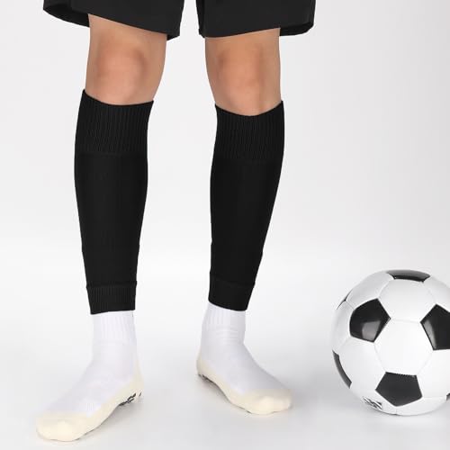 Ultrafun 3 Pairs Leg Sleeves Pre-cut Soccer Sleeves Compatible with Grip Socks Shin Guards Sleeves for Soccer Football - color: Black, size: Medium